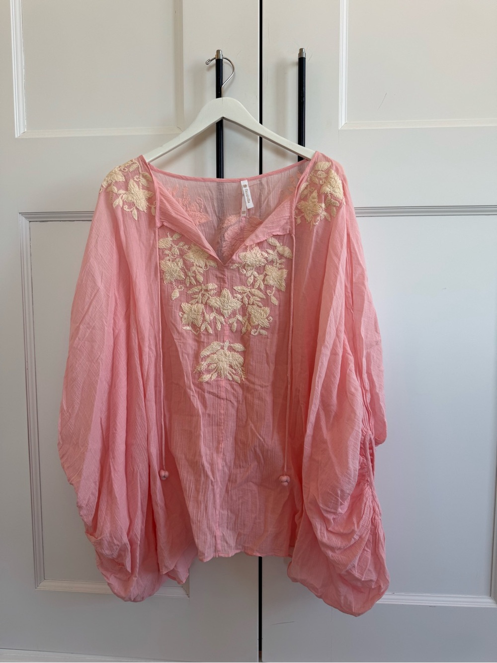 Florabella Pink Boho Tunic with Cream Floral Embroidery